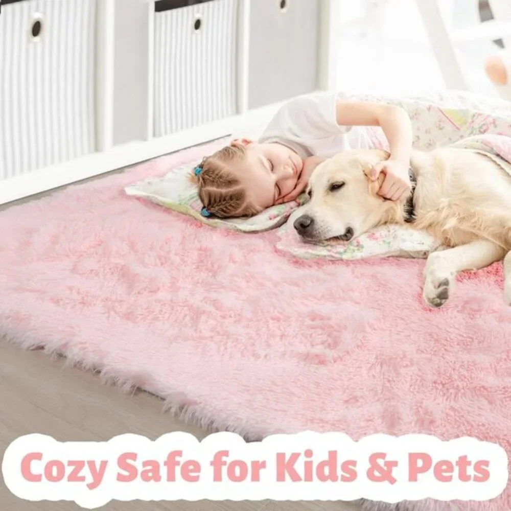 New 4x6 Pink Fluffy Area Rug, Soft Shag Carpet for Girls Bedroom, Nursery & Dorm